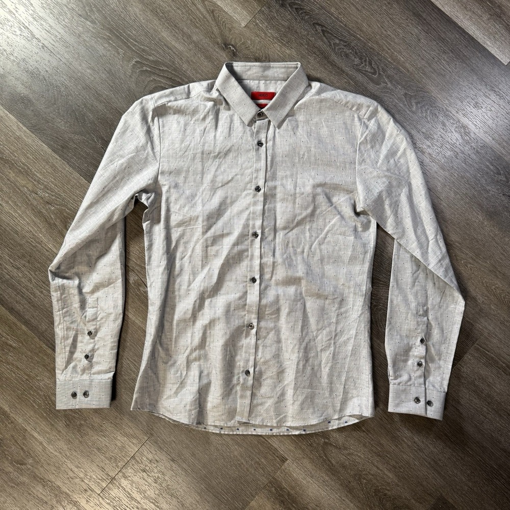 Hugo By Hugo Boss Long Sleeve Button-Down Shirt Slim Fit Size M Gray